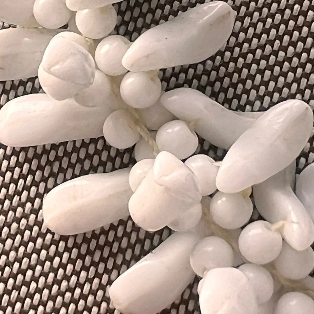 Vintage White Milk Glass Beaded Fringe Choker Necklace Marked Germany